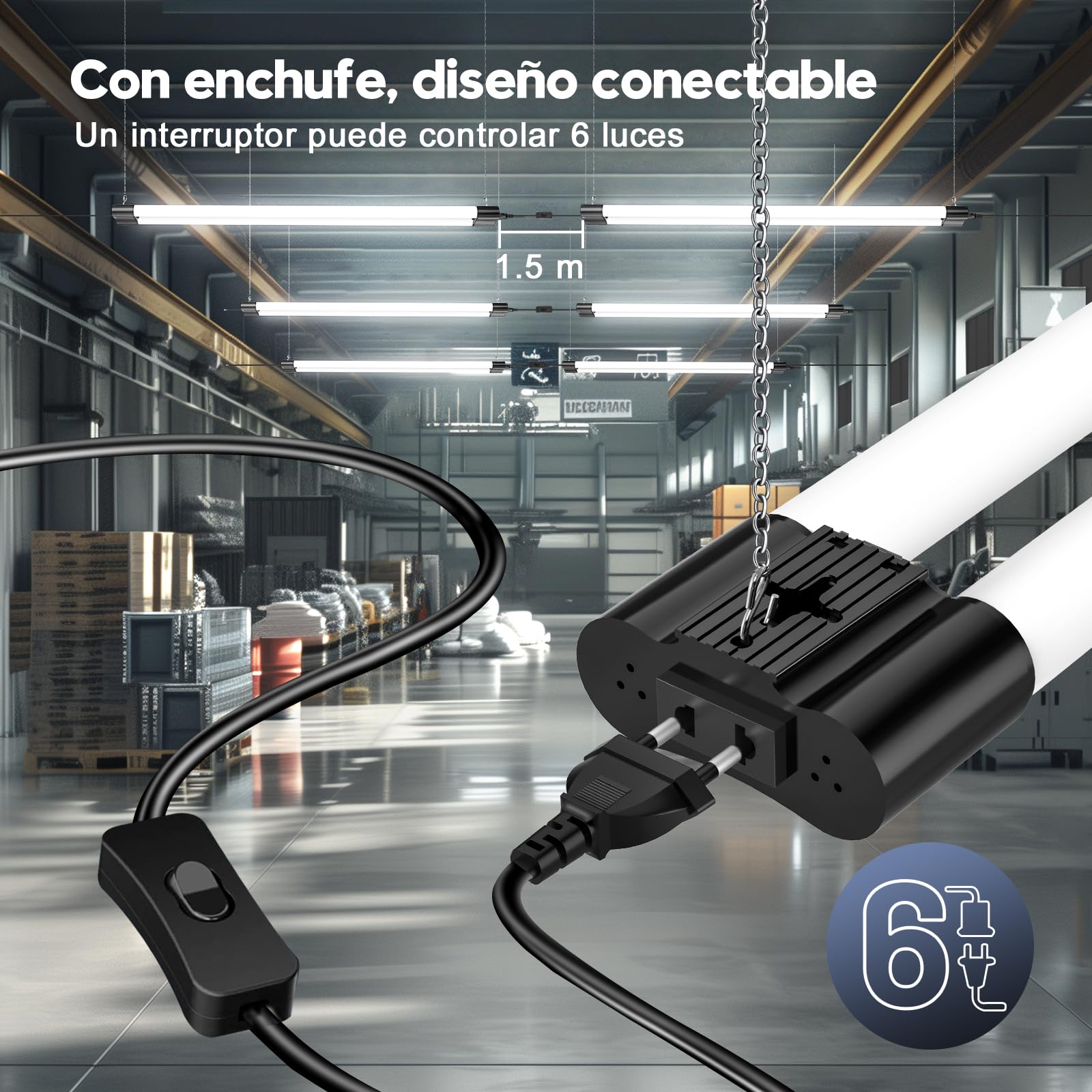 Sararoom Tubos Neón Fluorescentes LED 115cm, T8 40W 4400LM Lampara LED Techo, Blanco Frio 6500K Pantalla Tubo Integrado, IP20 Plafon Barra Led para Garaje Oficina Sótano Taller Cocina Almacén, 6Pcs