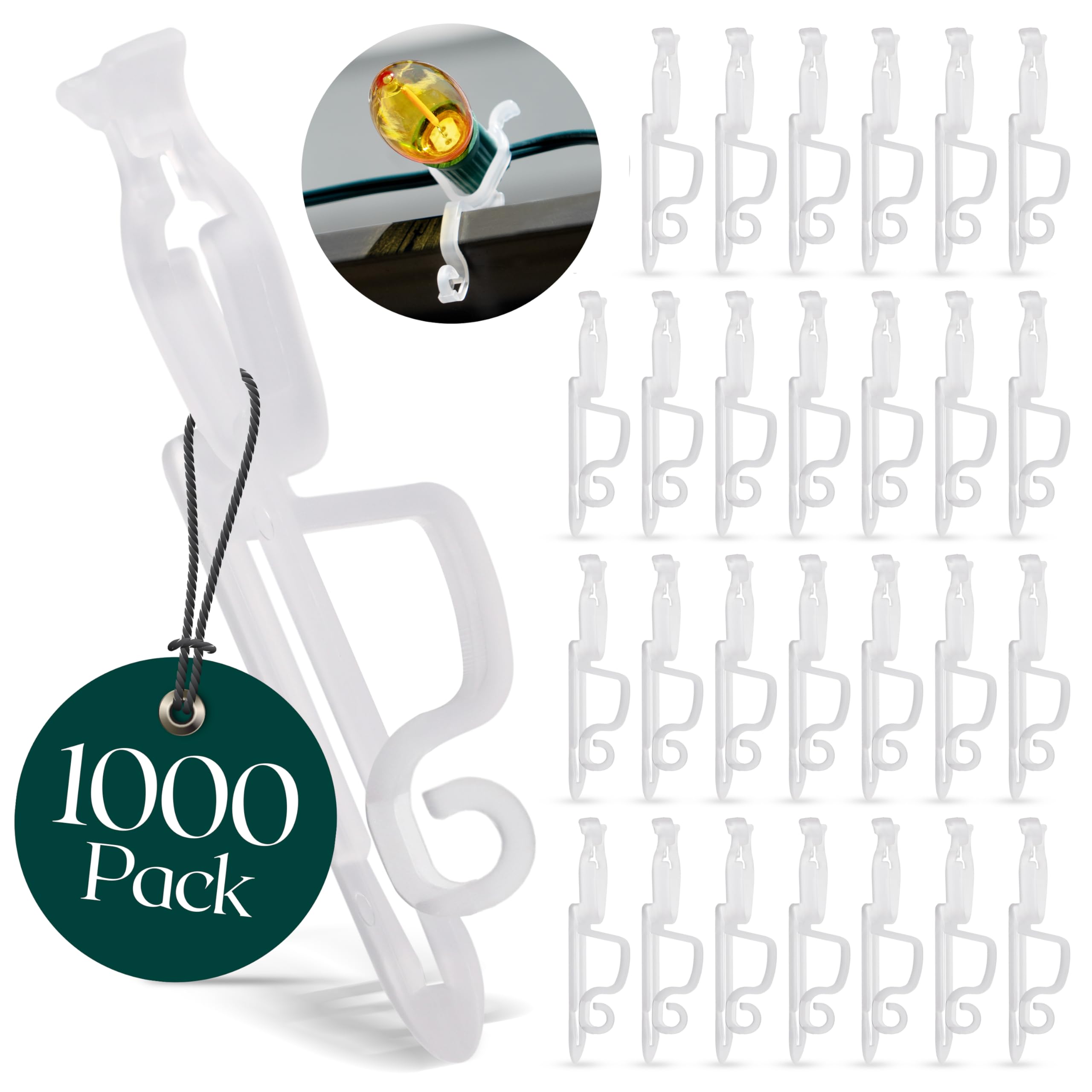 All-in-One Chritsmas Light Clip, Universal Gutter and Shingle Clip, 1000 Pack, Use with C9, C7, and LED Mini Light. Luna Christmas Light Hanger.