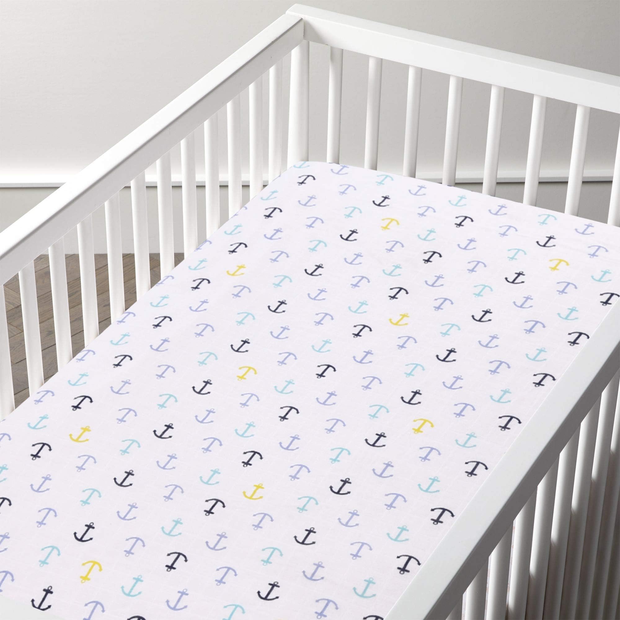 Haus and Kinder 100% Cotton Fitted Cot Crib Sheet | Bed Sheets for Newborn Baby Crib Mattress | Deep Pocket All Round Elastic Fitted Crib Sheet for Baby| Size 132 cm x 71 cm | Anchor