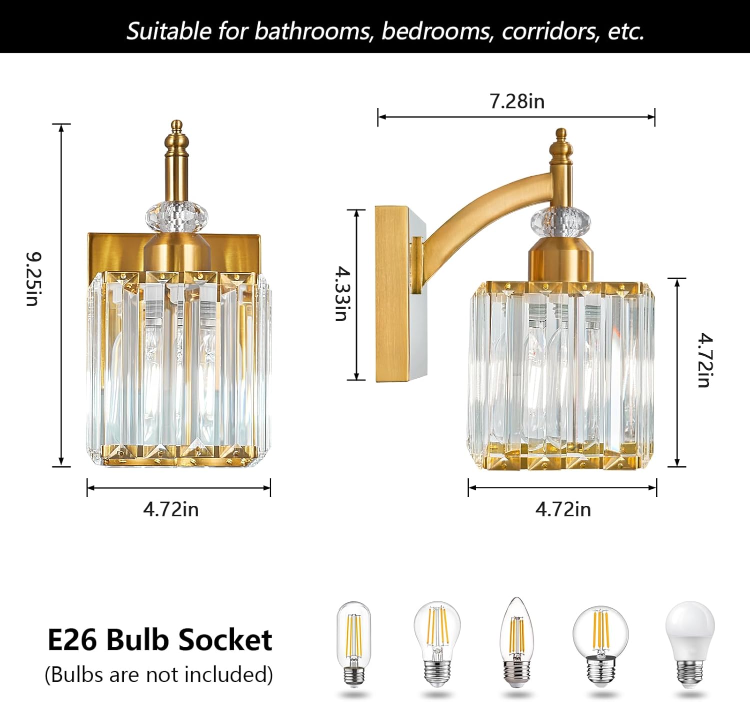 Modern Wall Sconces Set of Two Gold Wall Sconces Indoor Wall Lamp Crystal Wall Light Wall Mounted Room Sconce Wall Lighting Bathroom Vanity Light Fixtures