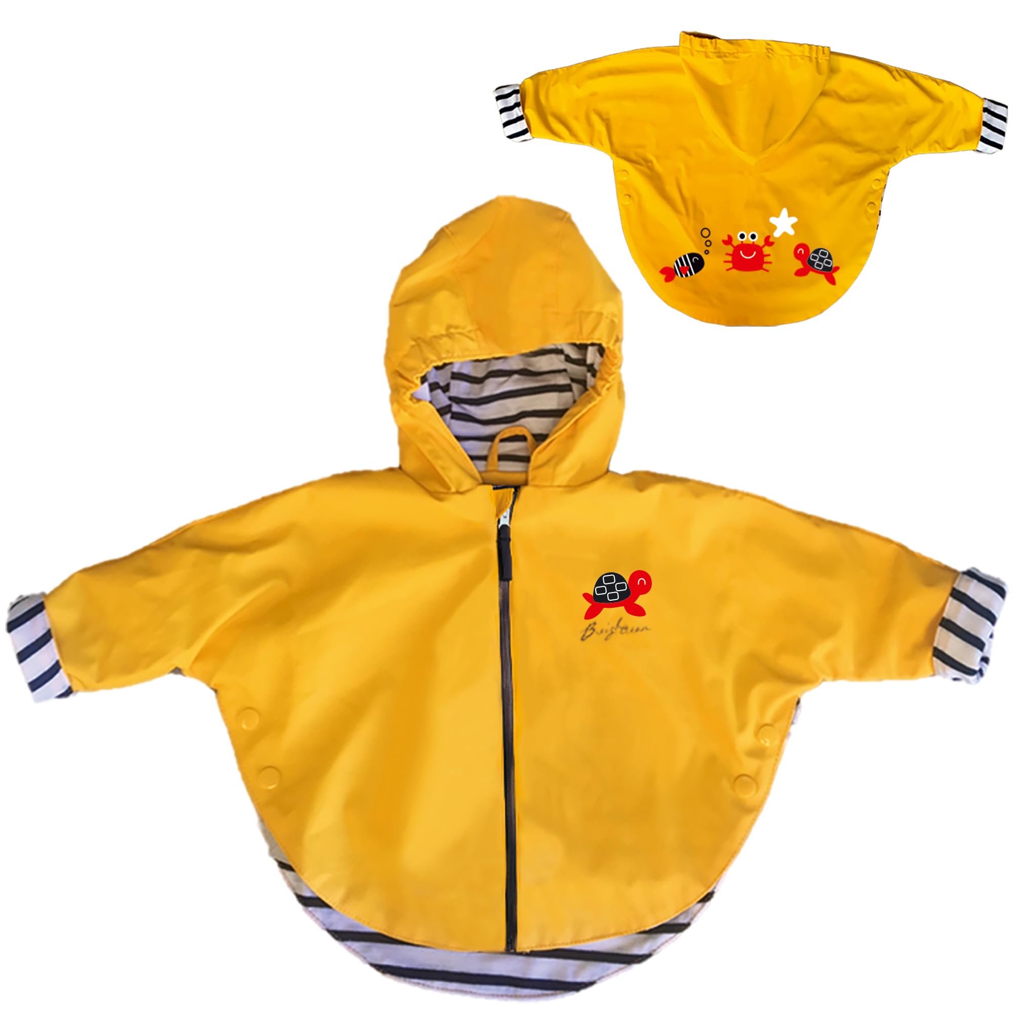 Breizh Ocean - Ciré imperméable bébé avec Capuche TUDY, Intérieur rayé, Broderie dans le dos- 6 à 24 Mois