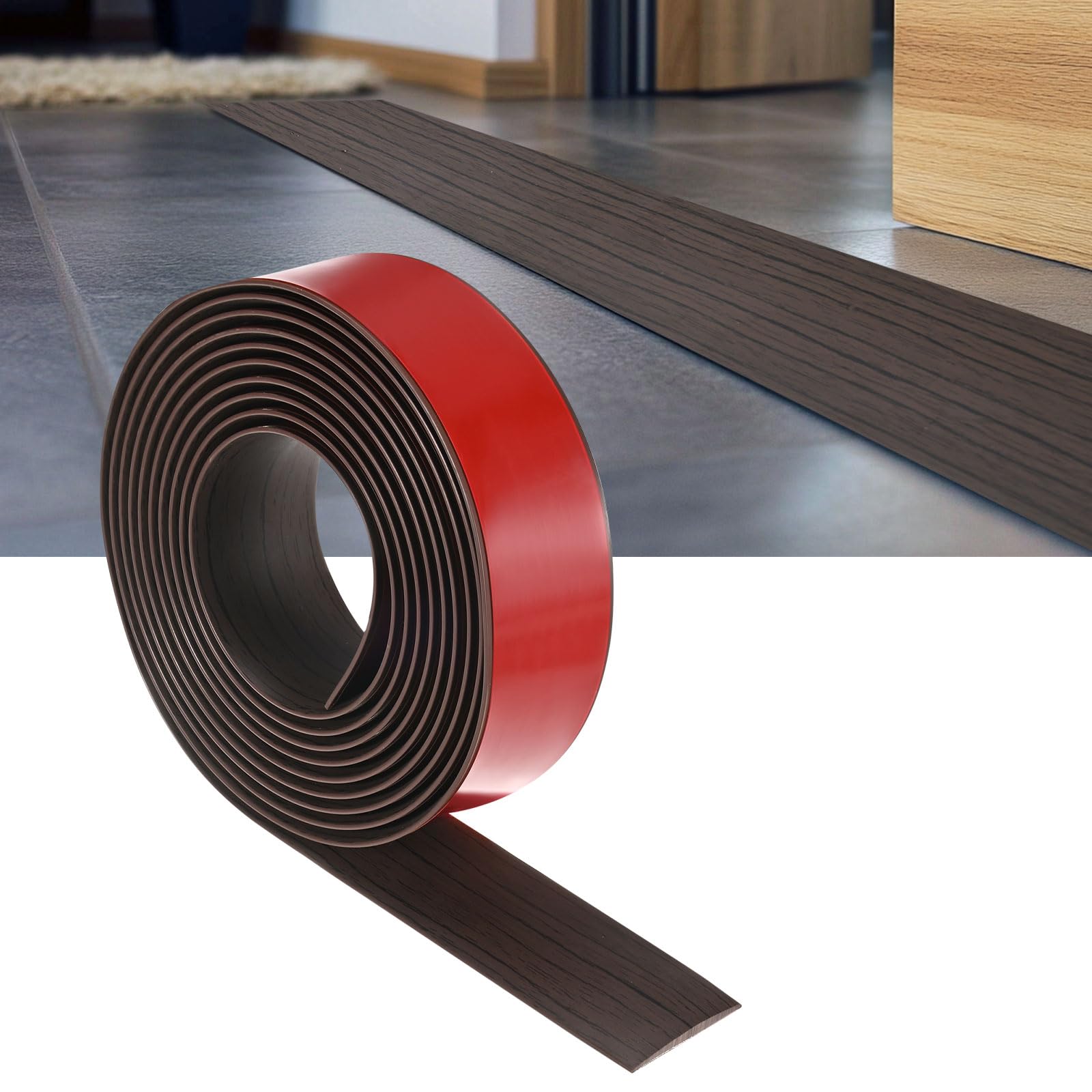 M METERXITY Floor Transition Strip Self Adhesive, 10FTx1.58Inch PVC Laminate Flat Divider Door Transition Strip for Joining Floor Gaps/Carpet/Tiles/Doorways [Black Walnut]