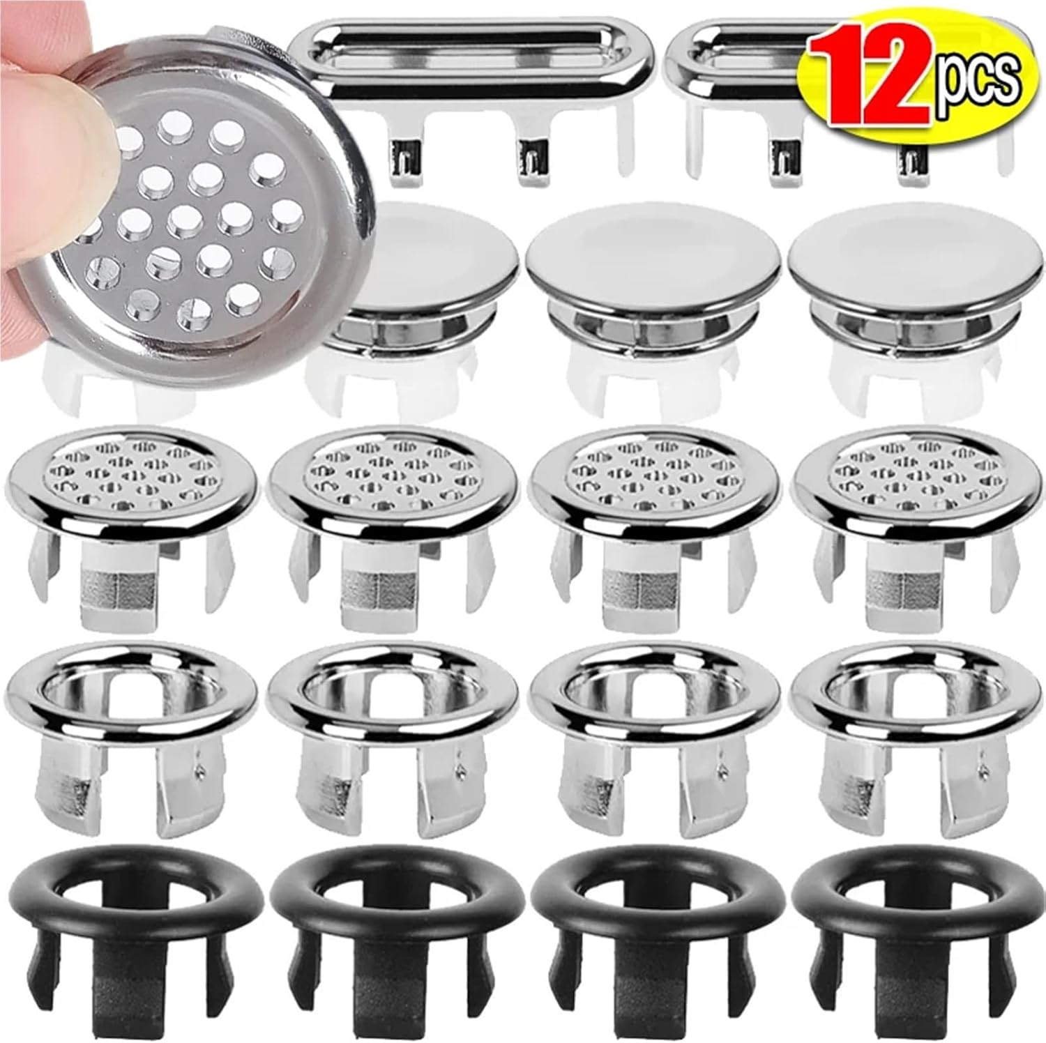 Round Sink Overflow Cover Kitchen Bathroom Accessories(Style F,12pcs)