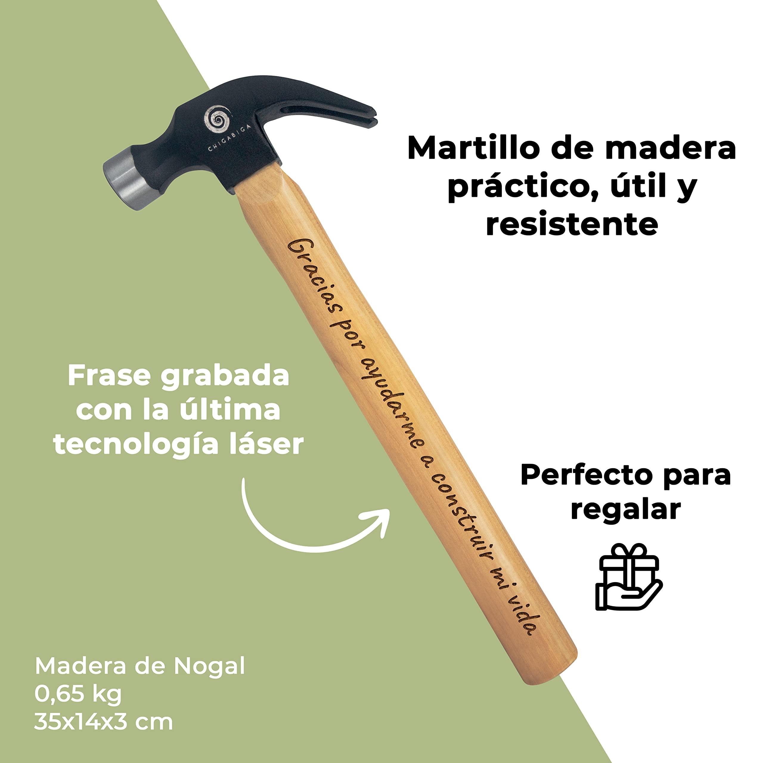 Martillo Grabado Personalizado | Regalo para Hombre | Cumpleaños, Navidad, Día del Padre | Día del San Valentin | Tres Frases Disponible (Gracias por ayudarme a construir mi vida)