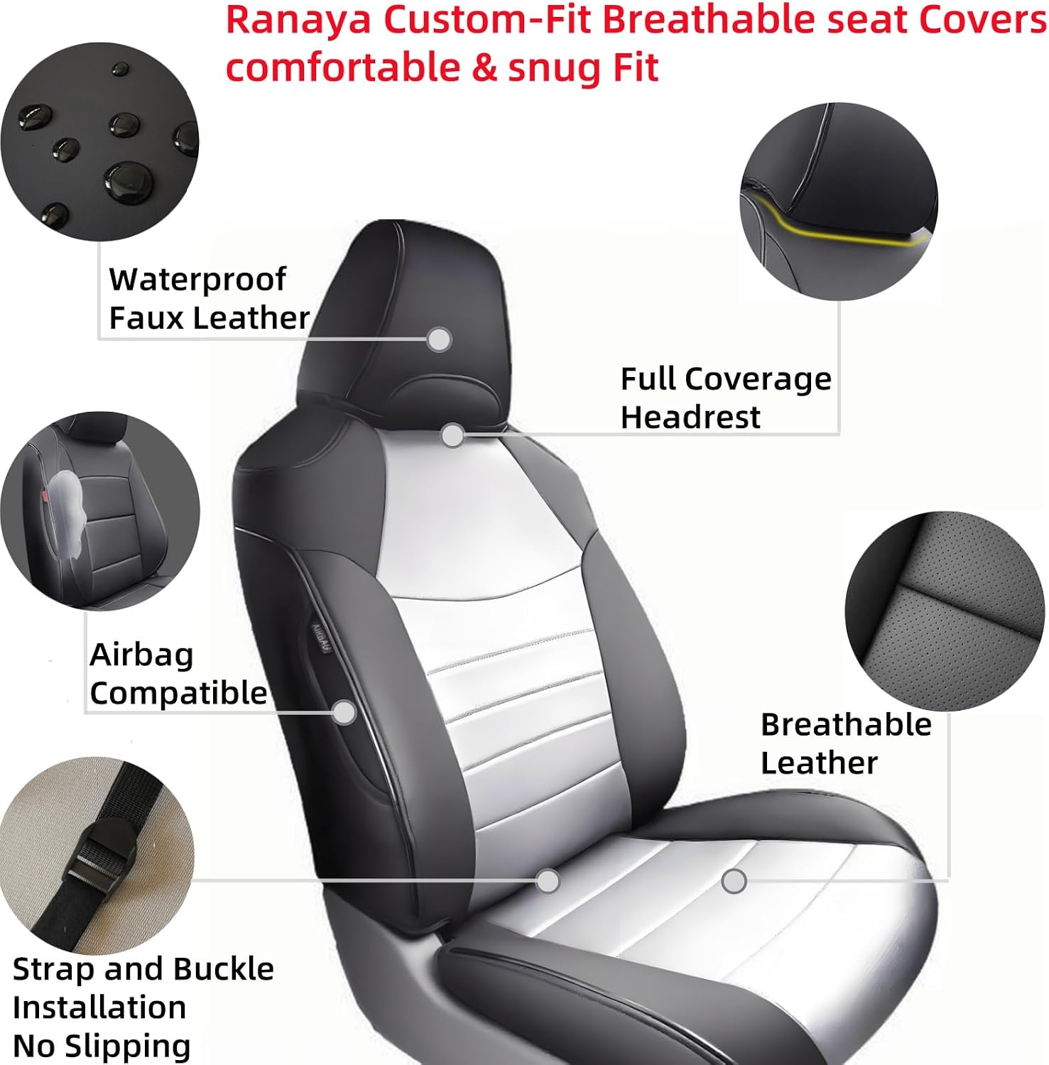 Custom 1:1 Fit Corolla Cross Seat Covers for (Gas Only) 2022–2026 | for Toyota Corolla Cross L, LE, XLE, Front & Rear, Waterproof Leatherette, Airbag Compatible,Pet & Kid Friendly,Black&Grey