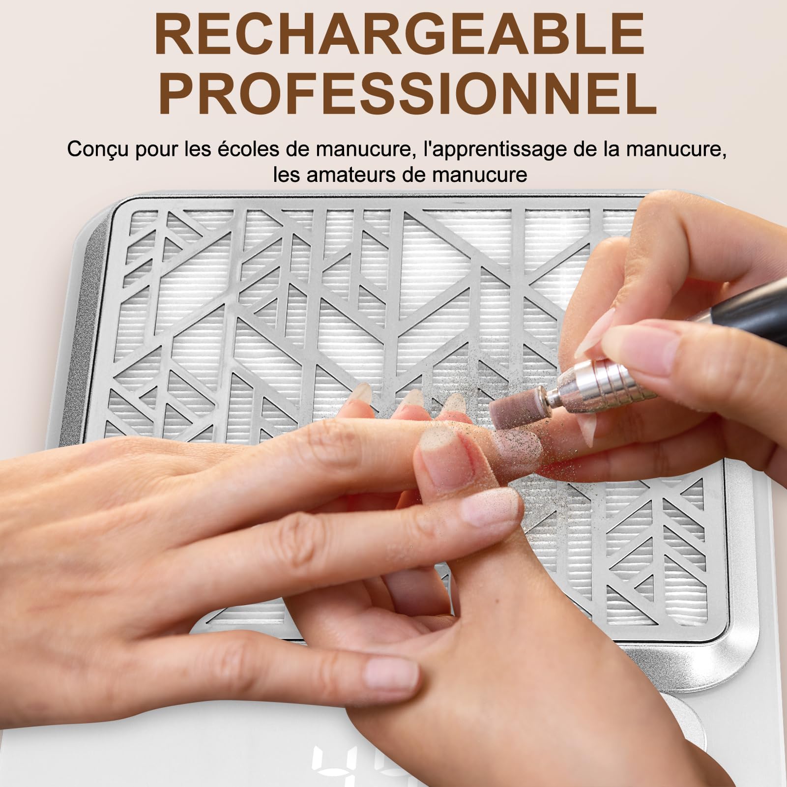 Aspirateur Ongle Rechargeable, Puissant Aspirateur De Table Professionnel Pour Ongles, Aspirateur De Manucure, Aspiration Réglable, Blanc-NDC3
