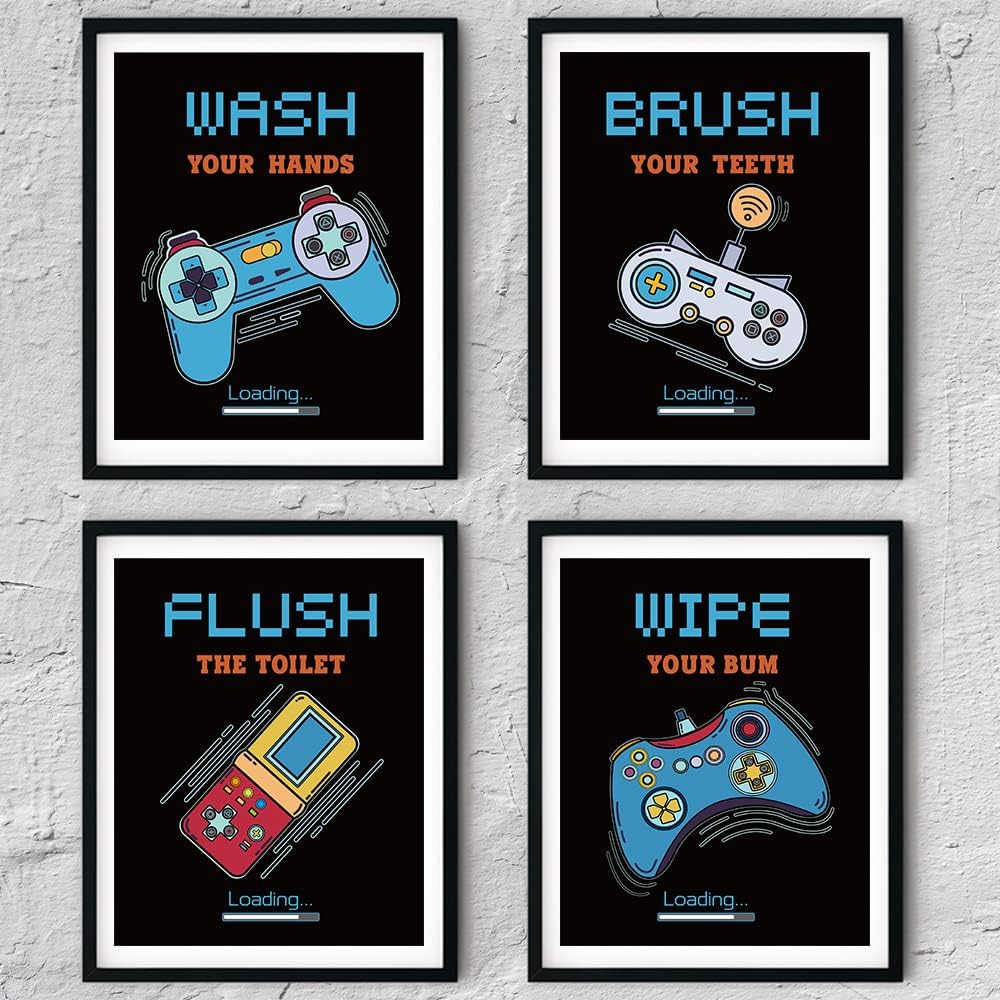 IIILUYOT Gaming Posters for Bathroom, Teen Boys Bathroom Nursery Decorations, Gamer Wall Art Decor Gifts for Gamer Boys Brother Son Grandson Nephew, Set of 4 (8"x10") Unframed image 3