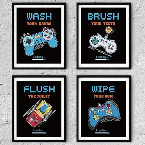 Miniatura 3 de IIILUYOT Impresión artística de decoración de baño con temática de videojuegos, pintura de baño, letrero de baño, regalo para niños, guardería,