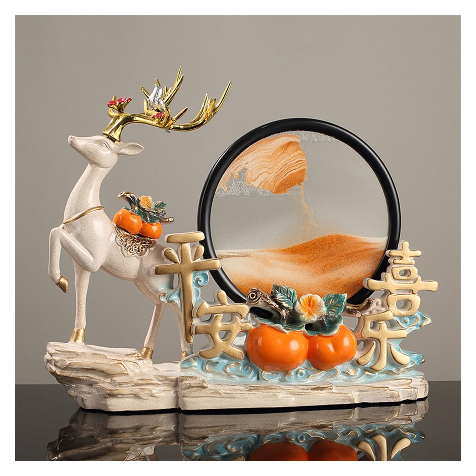 Aottsd A Fawn Persimmon Resin Figurine Quicksand Painting Desktop Home Decor Color