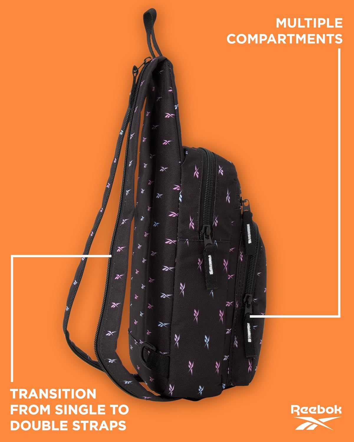 Reebok Unisex Crossbody Sling Bags – Compact Convertible Strap Cross Body Bag Travel Sling Bag - Gym & Travel Essential, Size One Size, Cosmos Black Ombre - Image 4