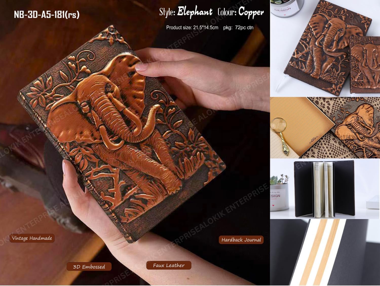 Brijshi 3D Elephant Copper DND Vintage Leather Diary Journal Writing Note Book with 200 Pages A5 Journal Planner Diary Antique Handmade Travel Dairy Notebooks Gift for Kids Men Women 3