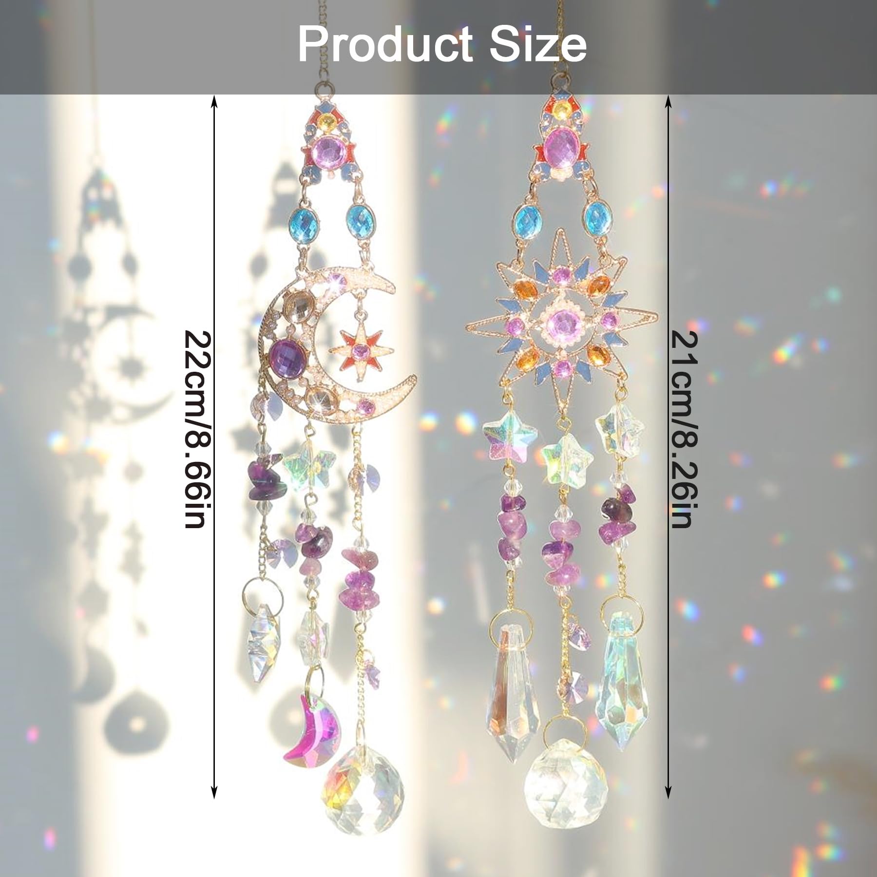 Atrapasoles de Cristal, 2 Piezas Suncatcher Ornamento Colgante, Sun Catcher para Ventanas y Jardines, Campanas de Viento Atrapasueños para Colgar en Casa, Jardín, Oficina — view 2