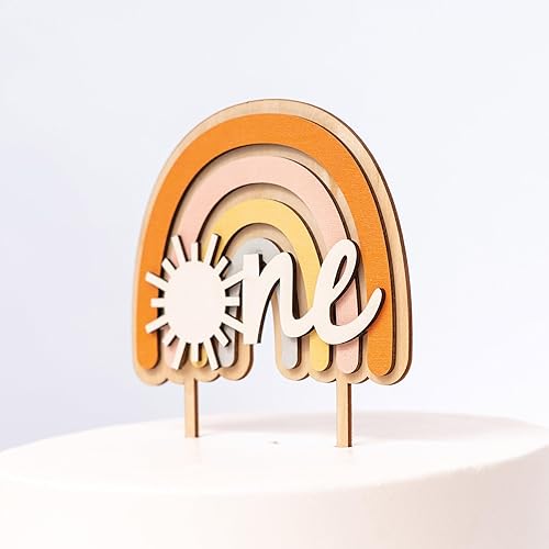 Miniatura 6 de The Sun - Decoración de madera para pastel  Decoración de fiesta de primer cumpleaños temática bohemia, suministros de baby shower hippie arcoíris