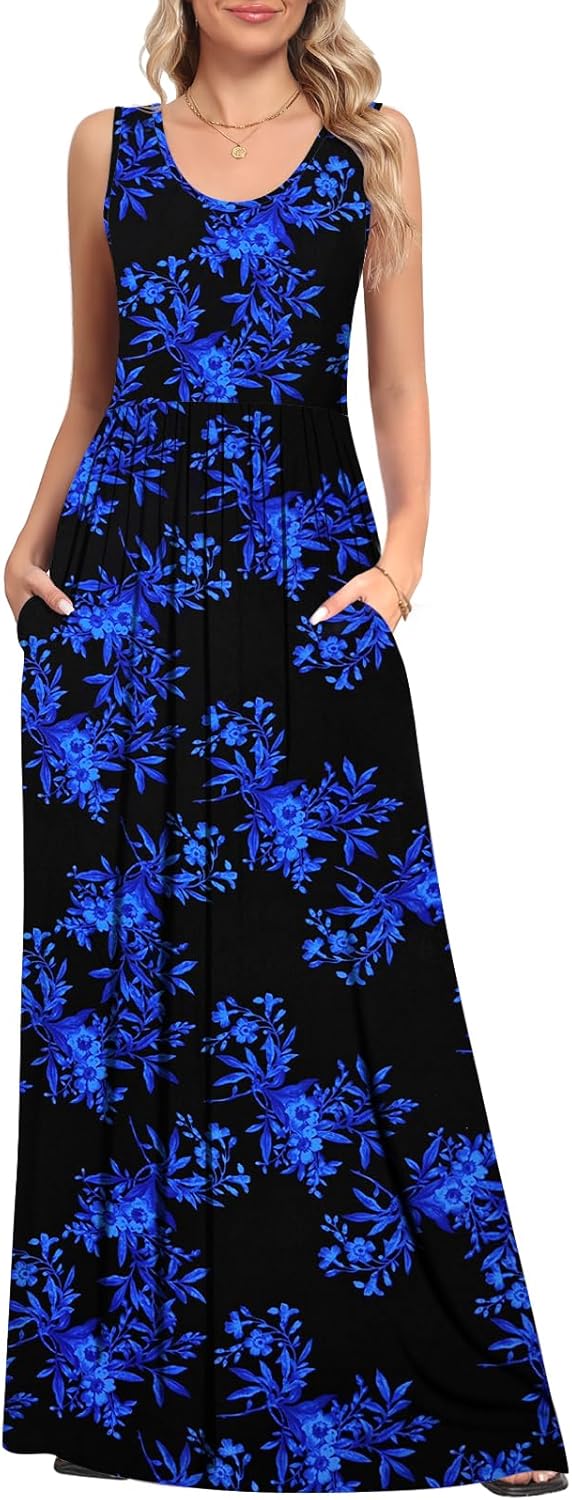 Maxi Dress Sleeveless Long Dresses with Pockets S-2XL