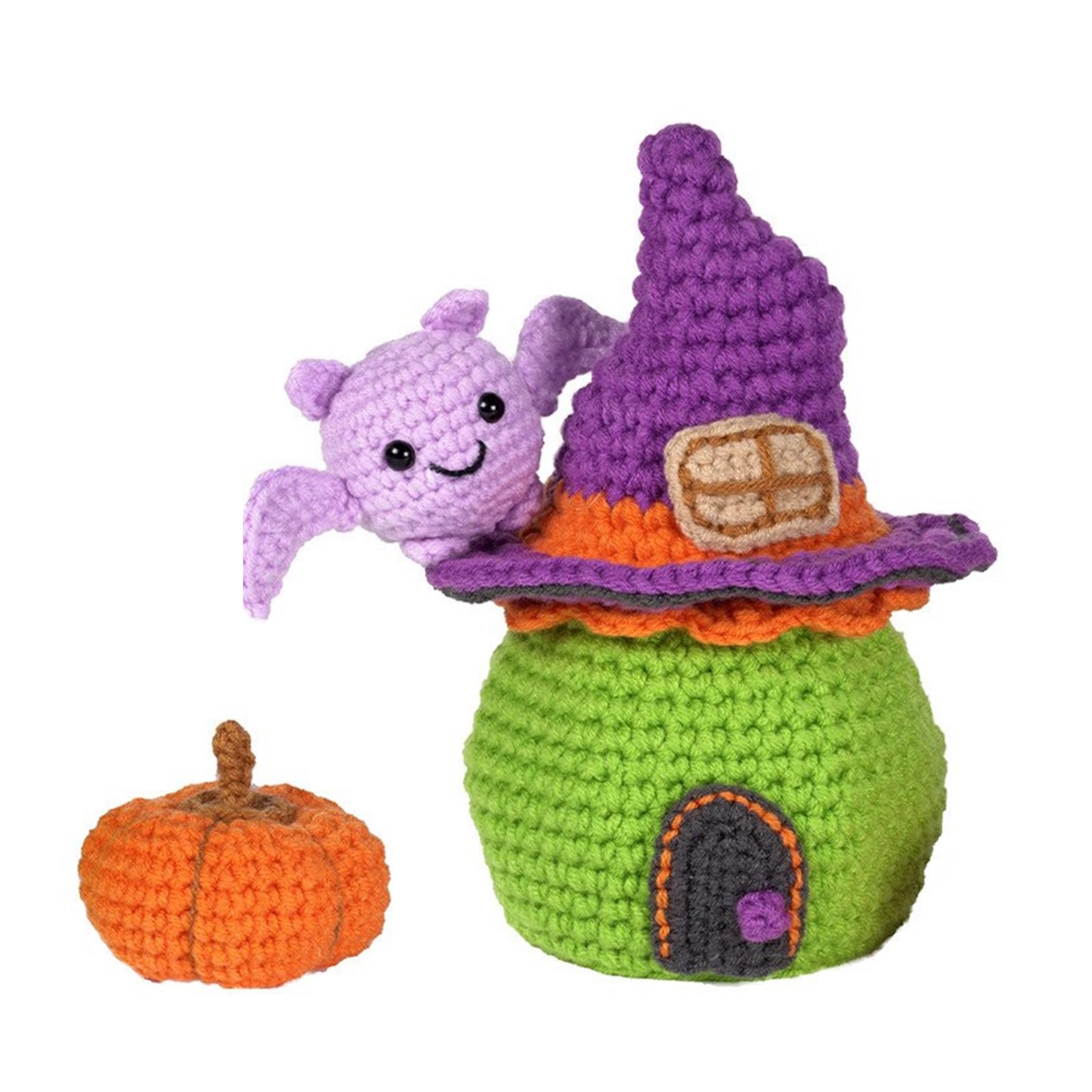 Jazuaiao Halloween Candy House and Pumpkin Crochet Set with Step-by-Step Instruction, Crochet Hook, Yarns, Large Eye Needle Decoration