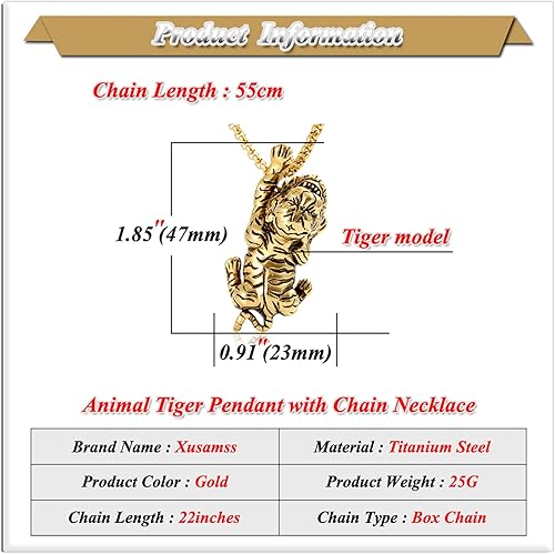Miniatura 2 de Xusamss Collar con colgante de tigre animal de acero de titanio punk, cadena de 22 pulgadas
