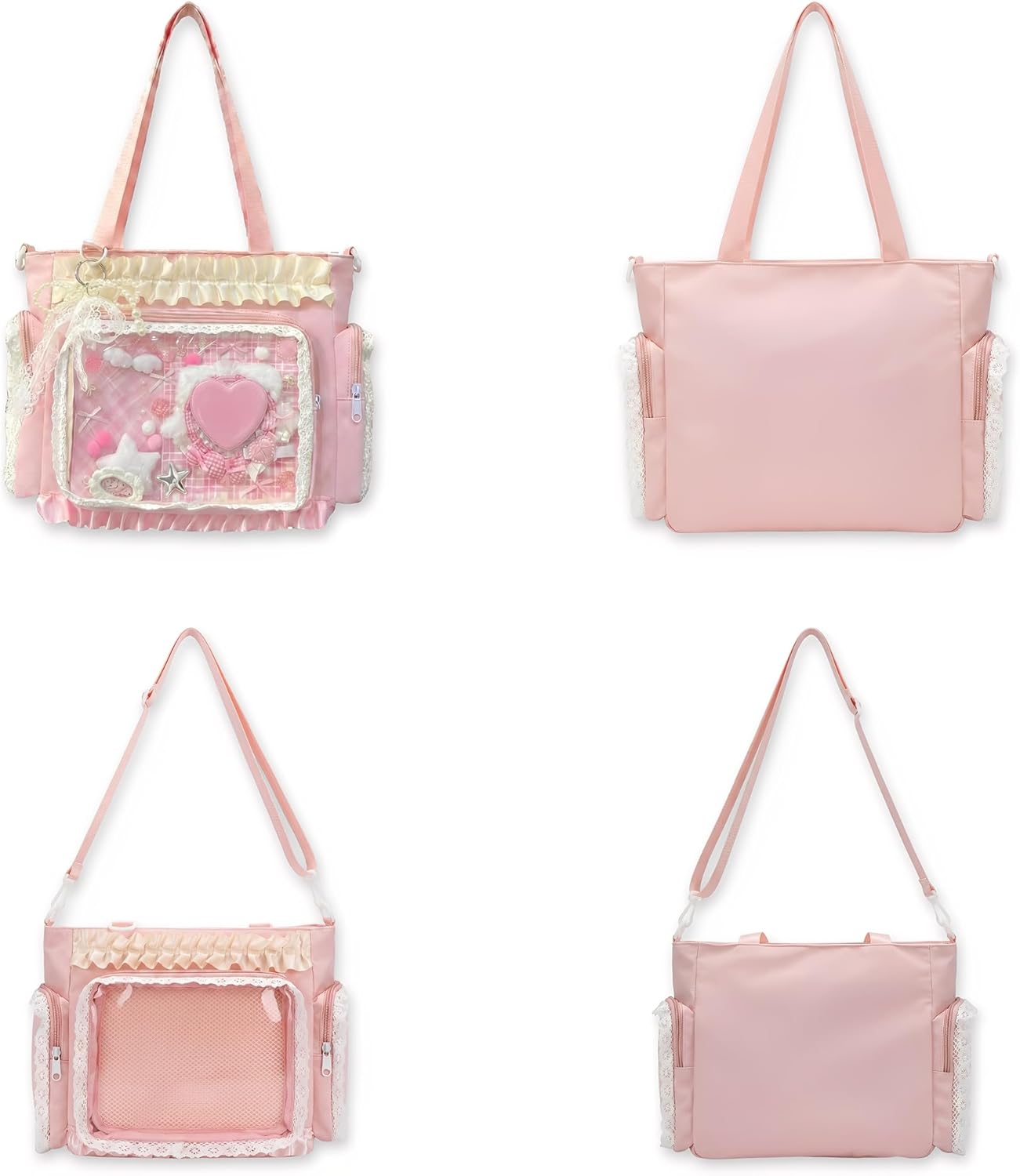 Kawaii ita Tote bag, Lace Pin display bag with Insert, Pink Ita Shoulder Purse, y2k Messenger Crossbody Bag for Comic-Con Anime Badge Display - Image 5