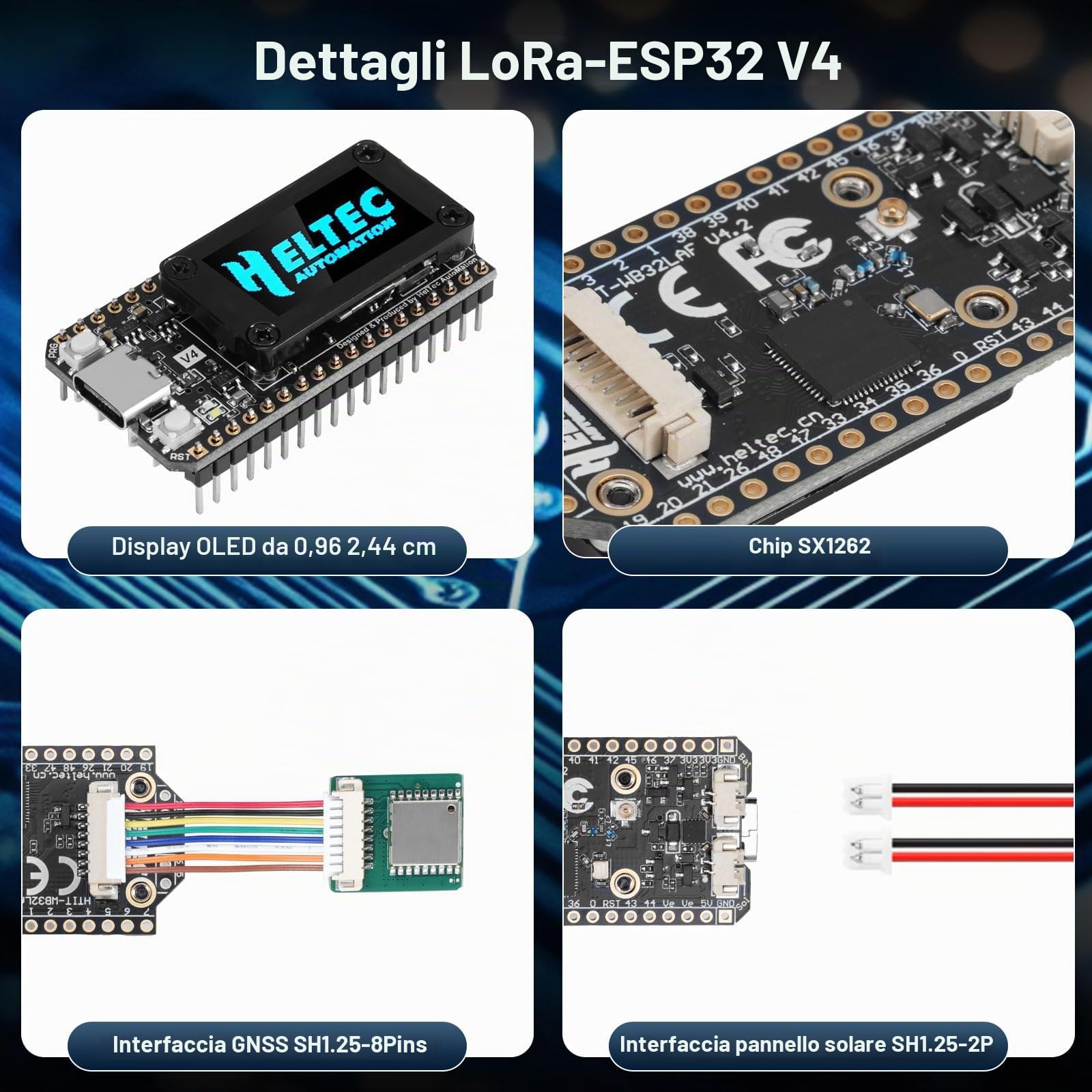Binghe LoRa ESP32 V4 Board con Meshtastic LoRa ESP32 WiFi Bluetooth Board con GPS / 868MHz Antenne e 3000mah batterie 0.96″ OLED Display 1262 Chip ESP32-S3R2 MCU 16M Flash con Arduino IoT Meshtastic
