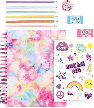 3C4G Tie Dye Pastel All-in-1 Sketchbook Set - Sketch Book for Kids with Pencils, Stickers & More - Drawing Kit for Kids - Unlined Diary for Girls - Kids Sketch Pad by Make It Real