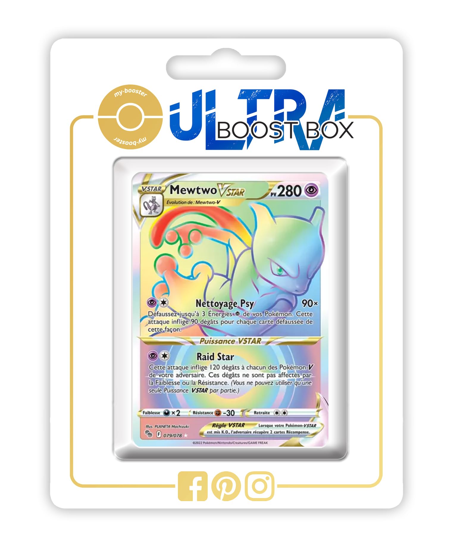 Mewtwo VSTAR 079/078 Shiny Rainbow - Ultraboost X Epée et Bouclier 10.5  Pokemon GO