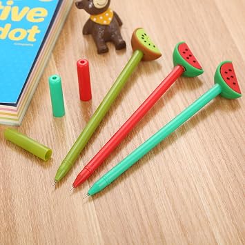 5pc-0.5mm Cute Silicone Fruit Neutral Pen Creative Cartoon Black Neutral Pen-Yellow stem - lemon