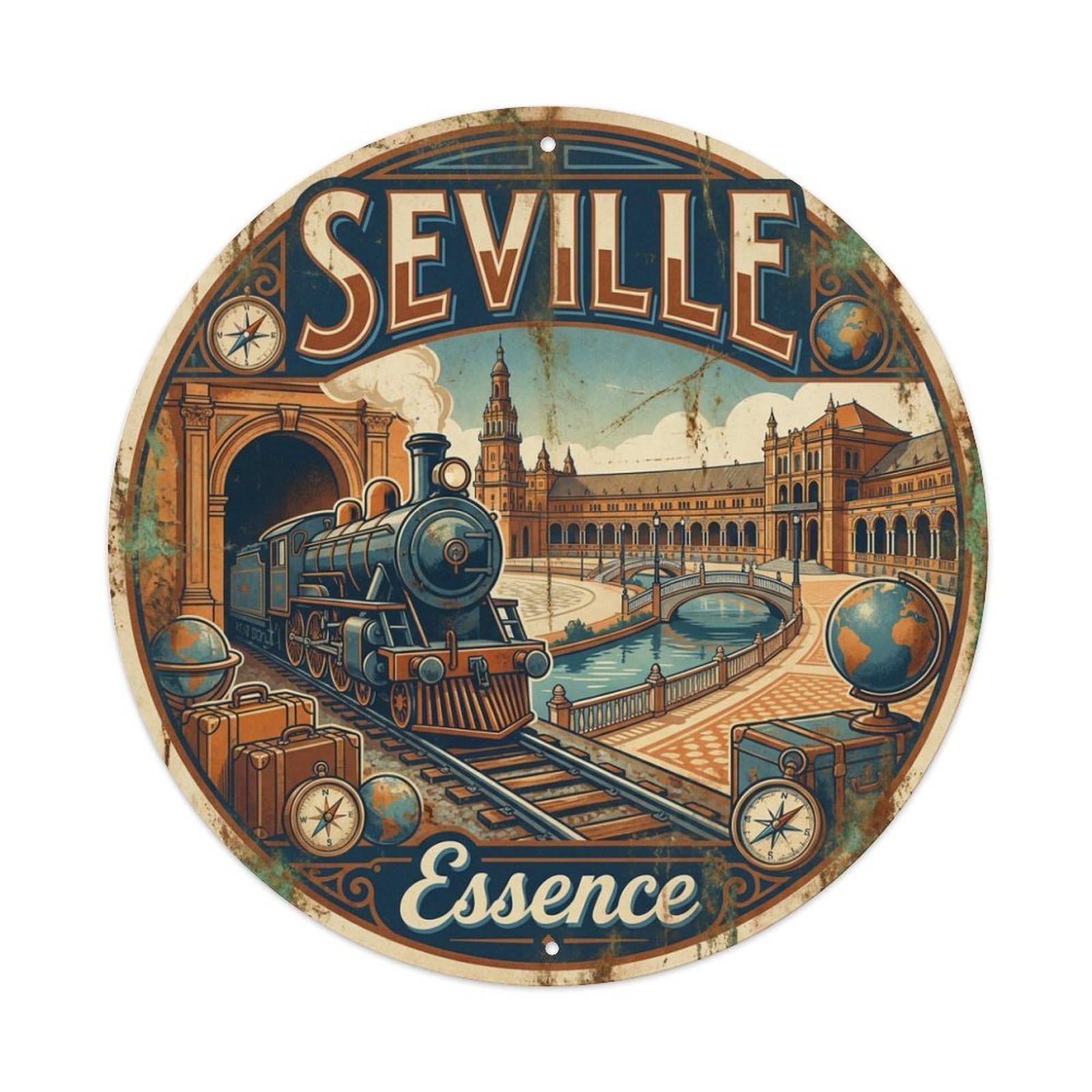 Metal Tin Sign Seville Spain Vintage Travel