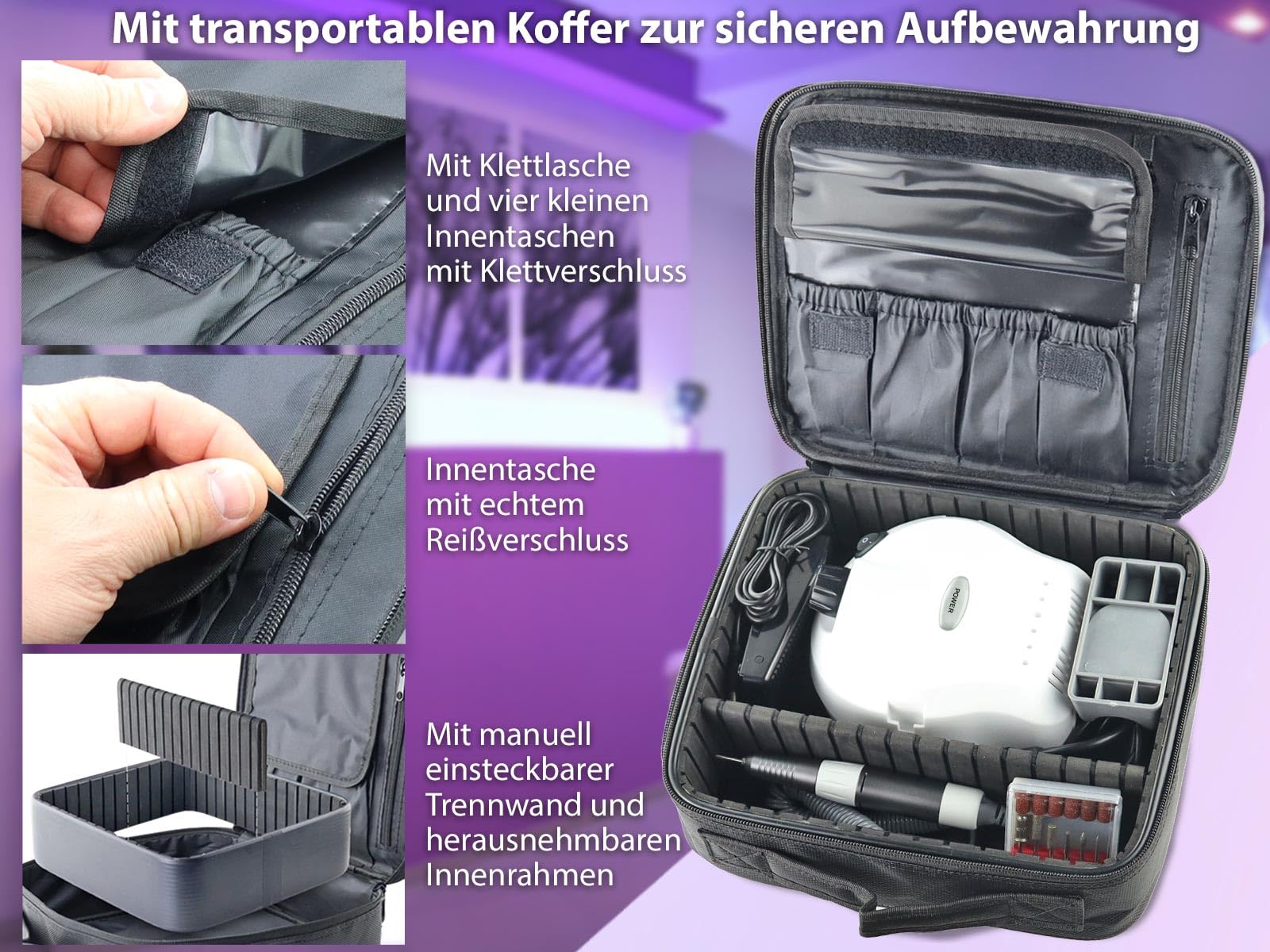 Professionelle elektrische Maniküre- / Pediküre bis 30.000 U/ pro Minute | Fußpflegegerät als Kombi-Gerät mit hygienischer Aufbewahrungstasche und Fräser-Set zur elektrischen Fuß- & Nagelpflege