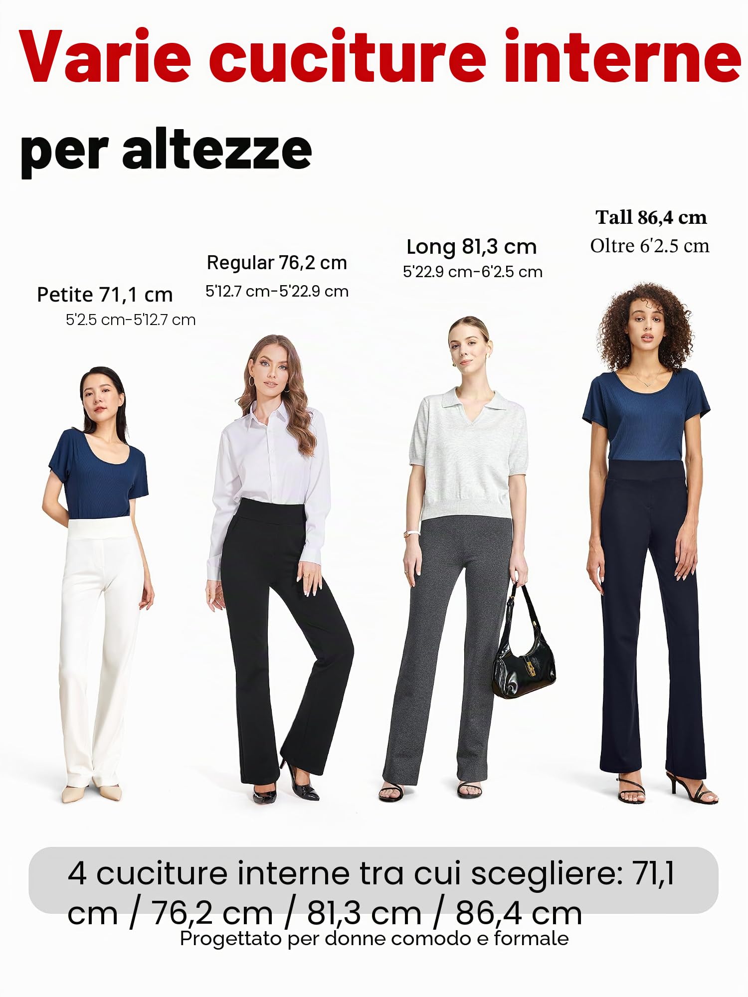 Tapata Donna 71cm/76cm/81cm/86cm Pantaloni Bootcut Elasticizzati a Vita Alta, Tall/Regolare/Pettie per Ufficio Affari Casual