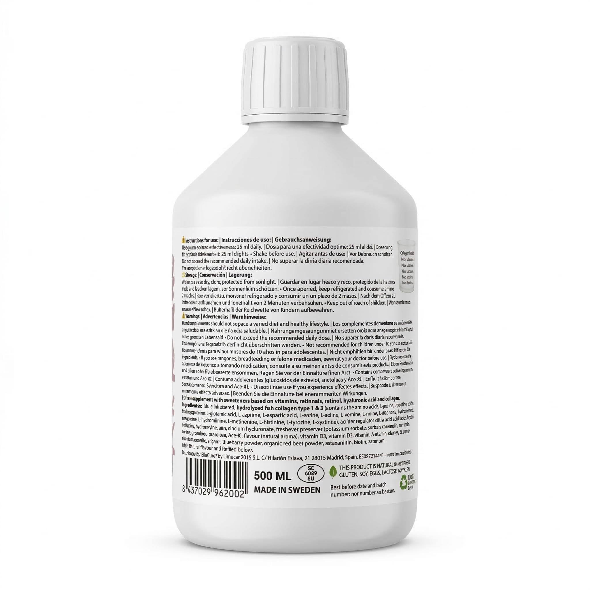 Collagene Marino Idrolizzato 15000 mg + Acido Ialuronico + Retinolo + Elastina + Vitamina C Pelle più soda e luminosa capelli forti e articolazioni sane, Aiuta a rallentare i segni dell’invecchiamento