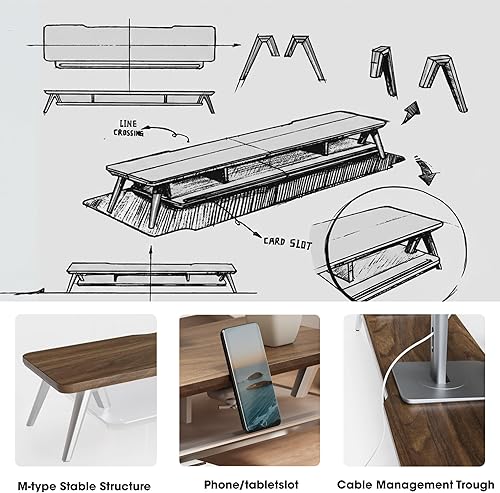Miniatura 4 de Fenge Soporte de monitor doble para escritorio, elevador de monitor de 2 niveles con estante acrílico y luces LED de control de aplicaciones,