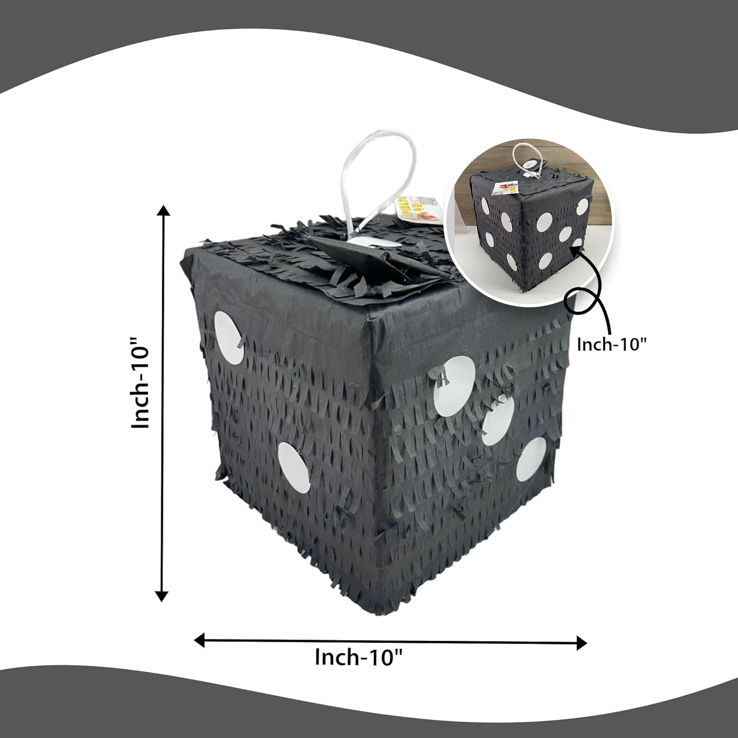 APINATA4U Black Dice Pinata with White Dots, Casino Themed Party Decoration, Poker Birthday Party Supplies, Las Vegas Nights Game Pinata, Fun Birthday Decor, Gift for Casino Lovers