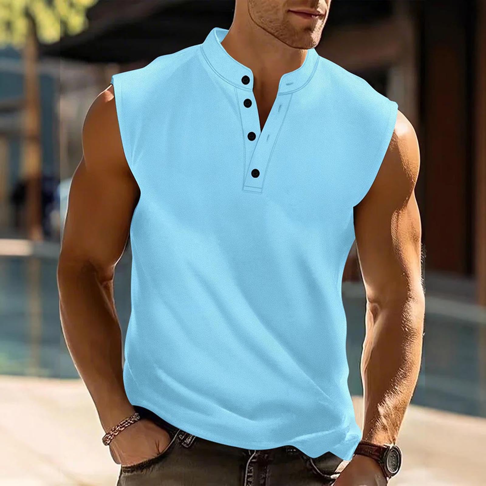 Debardeur Homme Tee Shirt sans Manche Maillot de Corps Débardeurs Habit Couleur Unie Vêtements Col Mao Hauts Casual Vêtement Loisirs Haut
