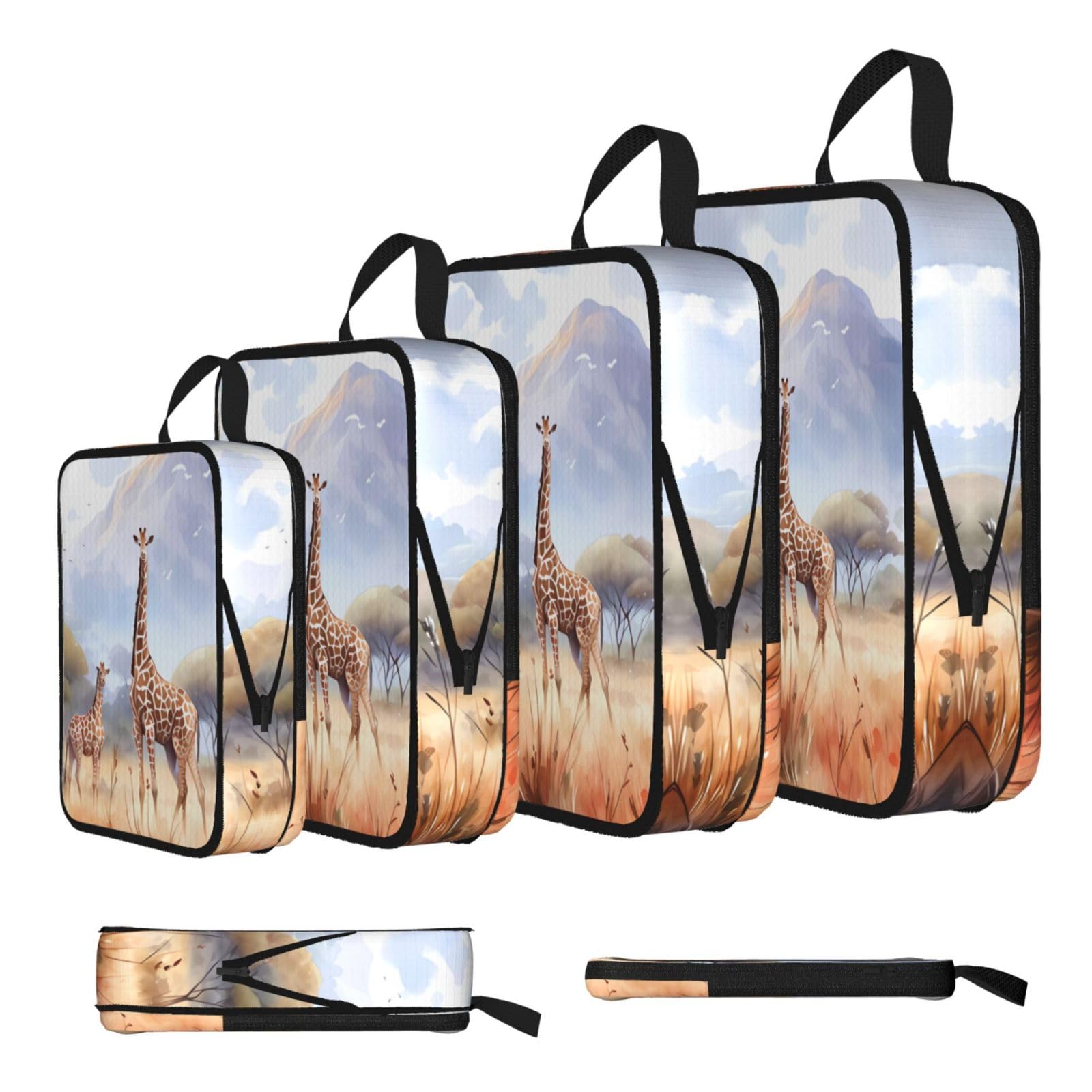 Sxzvvbn Black African Savanna Giraffe Compression Packing Cubes 4 Piece Set
