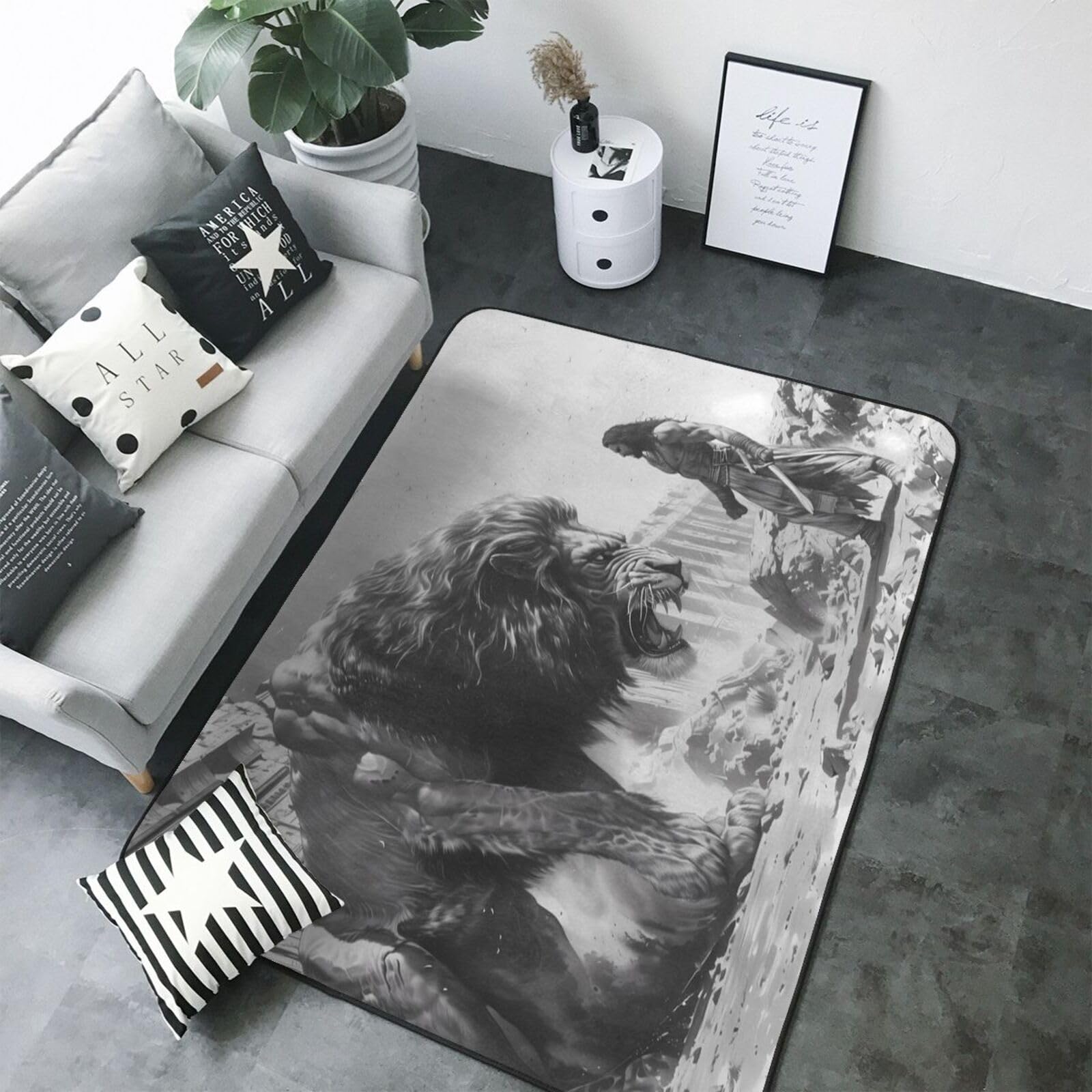 Tapis de salon motif lion transformez votre espace de vie avec élégance et confort
