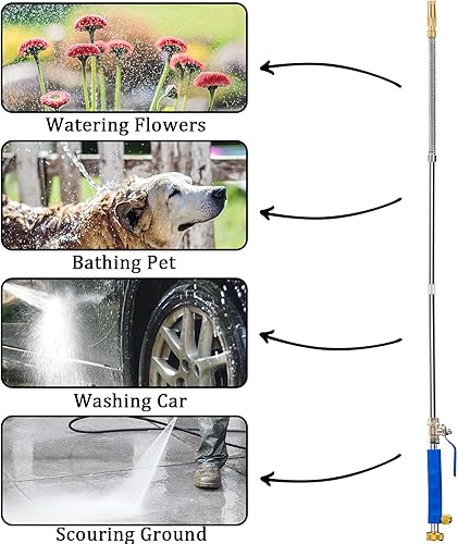 Miniatura 2 de Hbaushun Varita de lavadora de alta presión, rociador de presión Hydro Jet, riego flexible de jardín con 3 boquillas, extremo de manguera universal