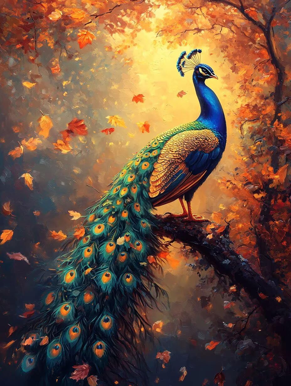 Pintura por Números para Adultos Pavo real Pintar por Numeros Niños Principiantes otoño,DIY Kit de Pintura al óleo de Lienzo con Pinceles,Paint by Numbers Pigmento Acrílico,Mujer Regalo 60x80cm M-212
