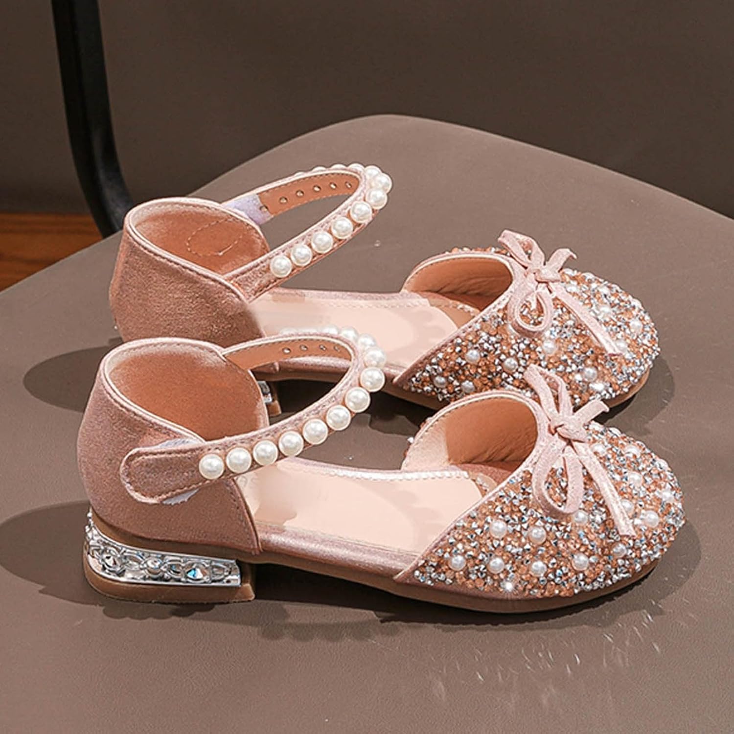 IWIHMIV Princess Dress Up Shoes for Toddlers Wedding Party Flower Girl Low Heel Mary Jane School Shoes