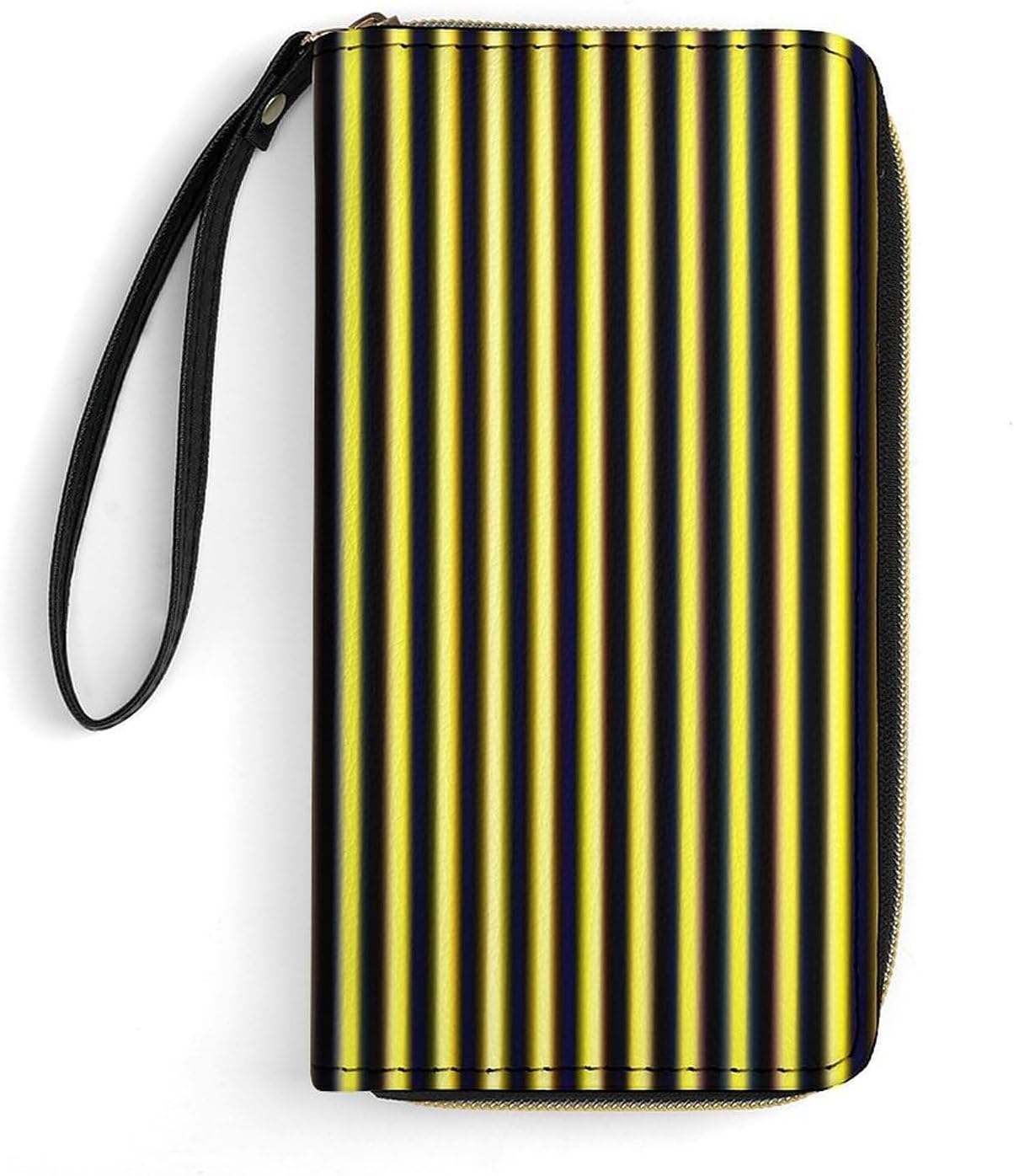 Yellow Stripes Wallet for Women Large Capacity,Durable Leather Zip Wristlet Strap Card Holder Organizer Ladies Travel Clutch Yellow Stripes 7.8" (L) x 4.1" (W) x 1.4" (H) - Image 1 of 7