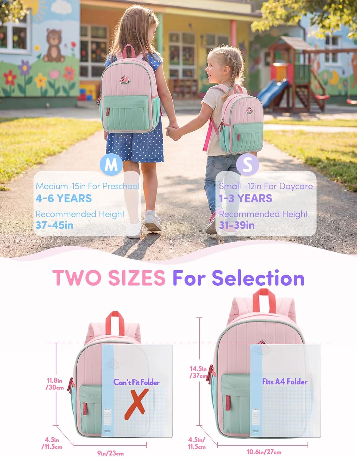 VASCHY Toddler Girls Backpack, Kids' Small Lightweight Quilted Color-blocked Bookbag School Backpack for Kindergarten Children Light Pink Green - Image 2