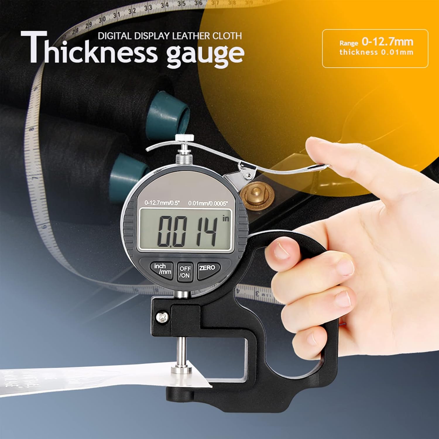 2PCS Digital Thickness Gauge Paper Leather Cloth Thickness Gauge Range 0~12.7mm 0.01mm Accuracy for Leather Paper Cloth Film Sponge