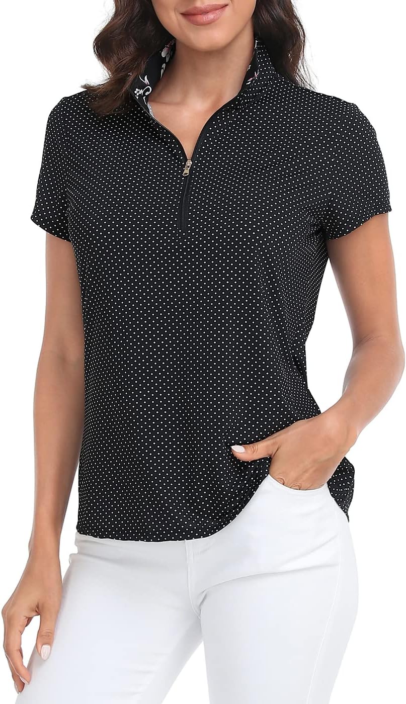 LRD Women's Golf Polo Shirt Short Sleeve Quarter Zip Mock Neck Tennis Shirt UPF 30 Sun Protection Quick Dry Performance Top