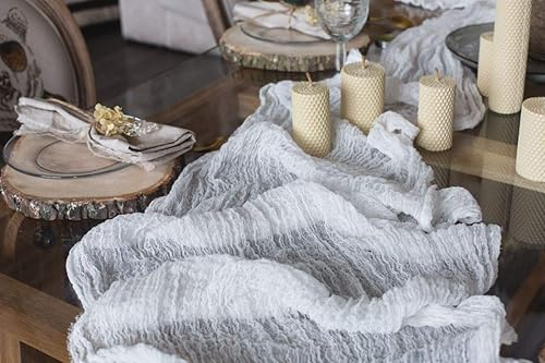 Camino de mesa de 25 x 170 pulgadas, mantel de gasa para boda romántica, rústico, estilo bohemio, decoración natural elegante de gasa (marfil)