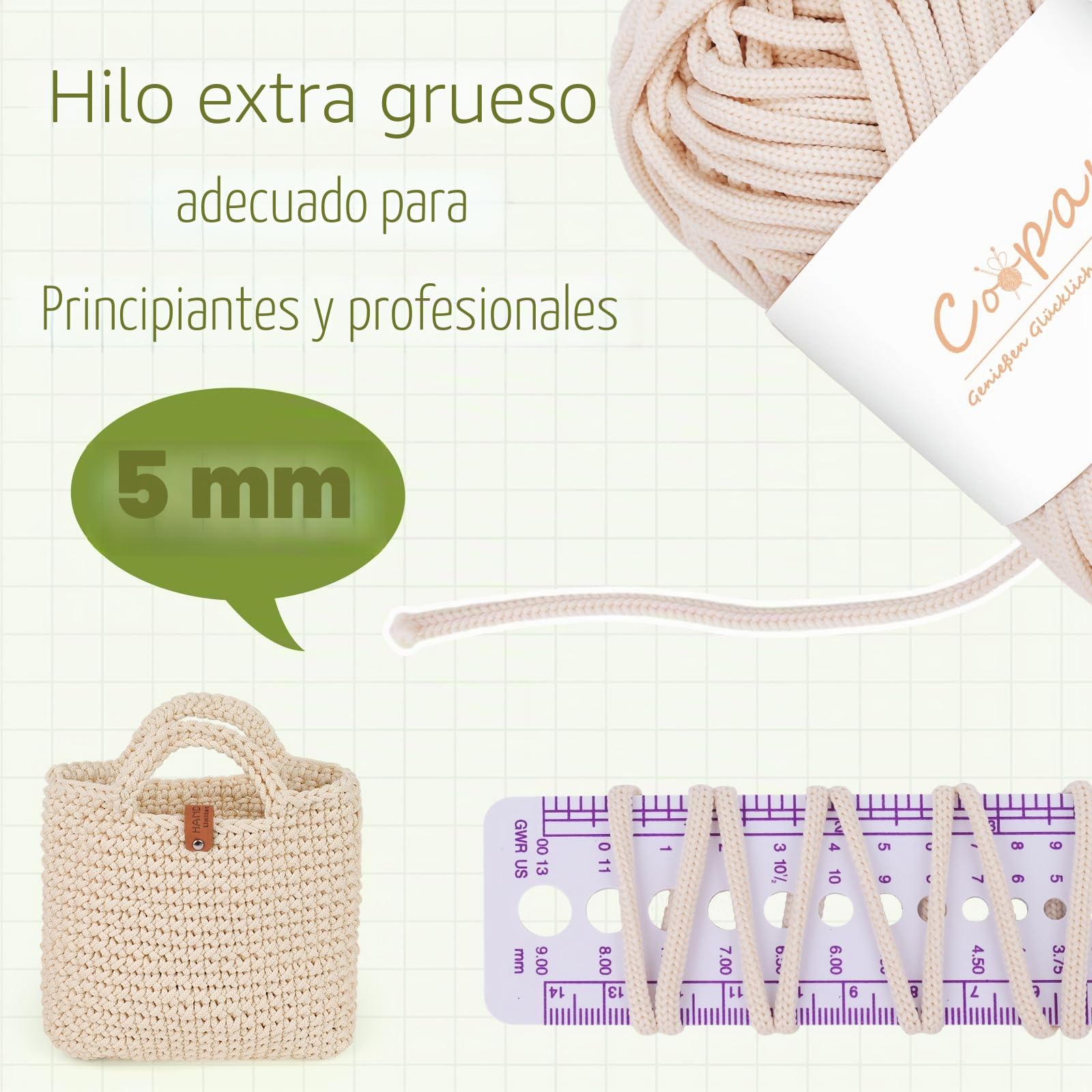 Coopay Juego de ganchillo para principiantes, bolsa de ganchillo con aguja de ganchillo de 4,5 mm, instrucciones (idioma español no garantizado), lana de 5 mm de grosor para ganchillo, bolso pequeño