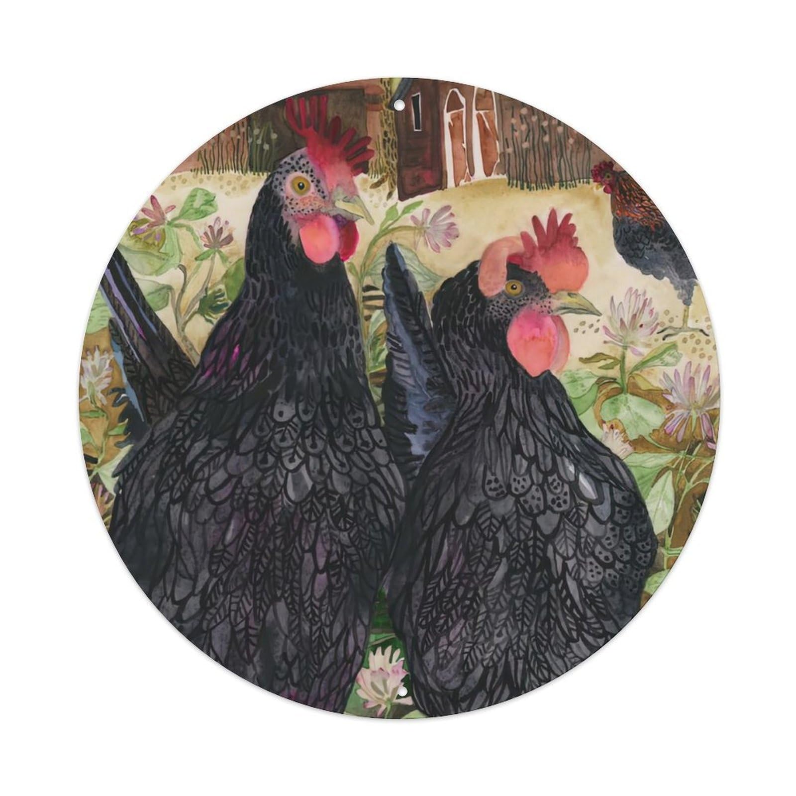 Animal Artwork Three Black Hens Vintage Metal Tin Sign Plaque Wall Decor for Cafe, Club Bar, Office, Garden Metal Poster 8x8Inch