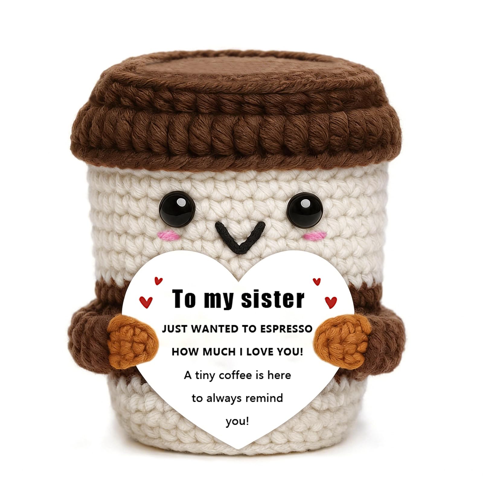 Kideerly Sister Gifts, Handmade Crochet Coffee Cup, Sister Birthday Gifts, Presents for Sisters Emotional Support Gift, Positive Crochet Animals, Gifts for Sisters Christmas Day, Friendship Gift — image 1