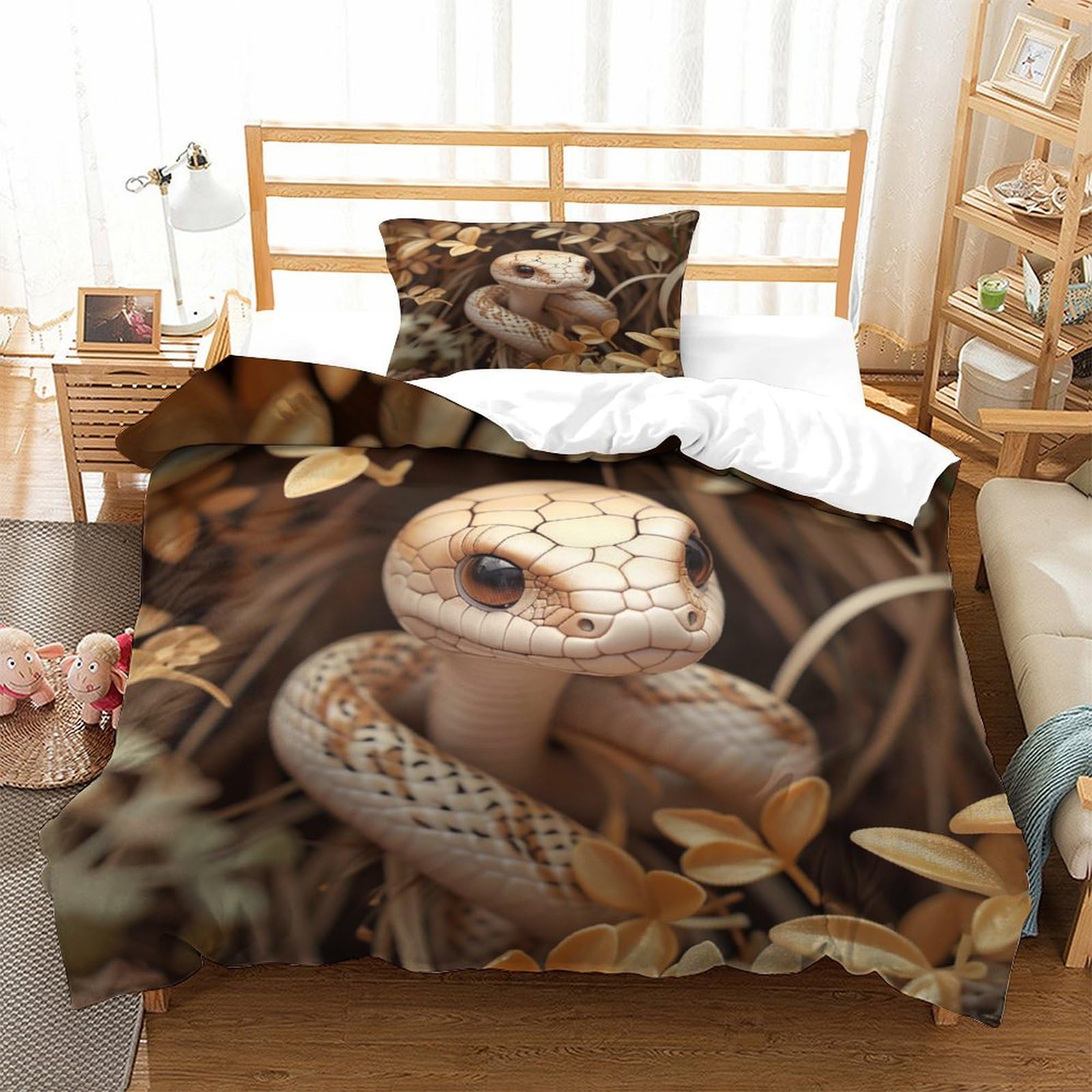 P1S9U7W5Y 3D Printed Realistic Snake Nature Microfiber 3pcs Duvet Cover Set 3D Jungle Snake Bedding Set Single（135x200cm）