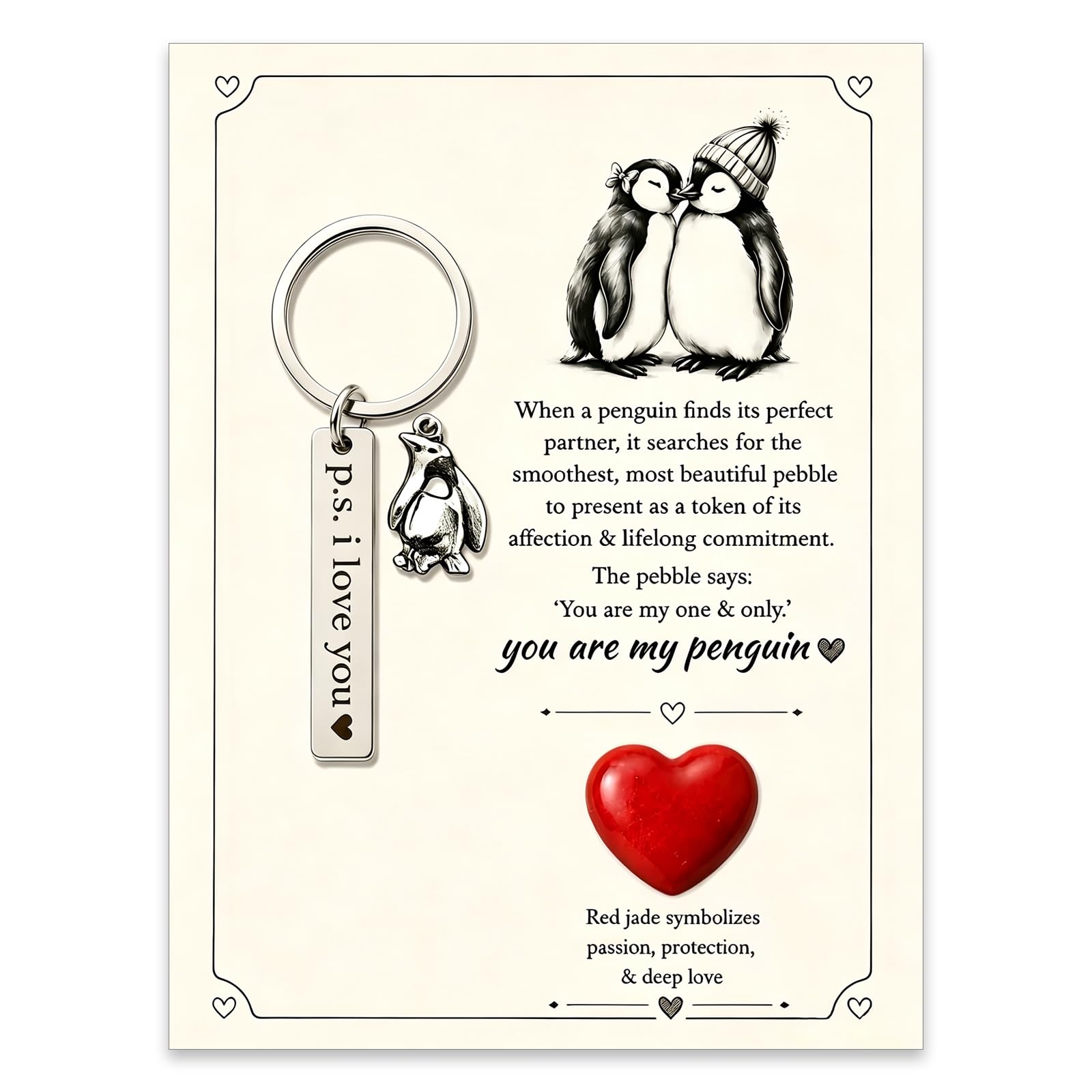 Virelle Penguin Keyring Cute Gifts for Boyfriend His and Hers Gifts for Couples Long Distance Relationship Love Hearts Romantic Engagement Anniversary Keychain for Her Him