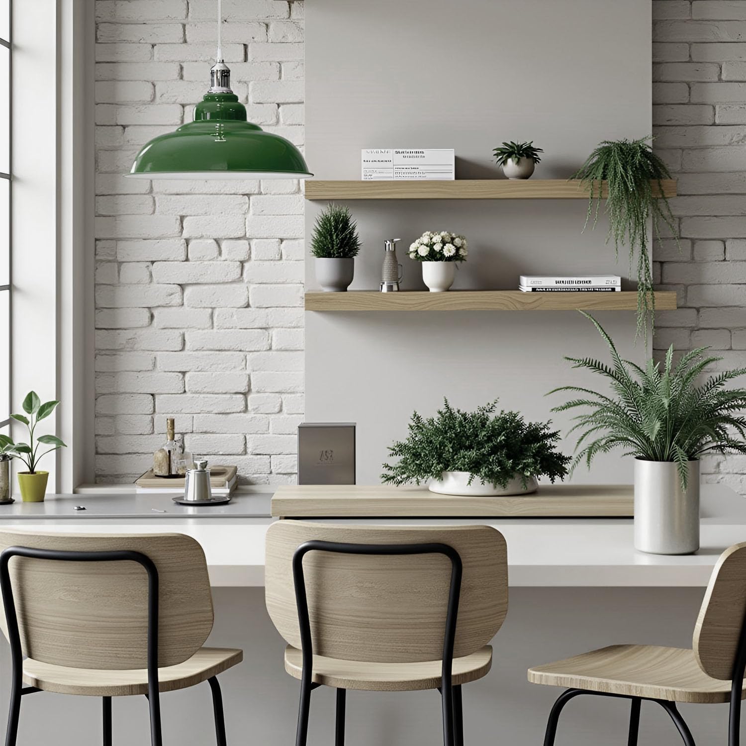 LEDSone Lampada a sospensione retrò E27 32 cm, lampada da soffitto in metallo, stile vintage, cavo regolabile - Faretto bianco per cucina, sala da pranzo, bar, caffetteria, ufficio (Verde)