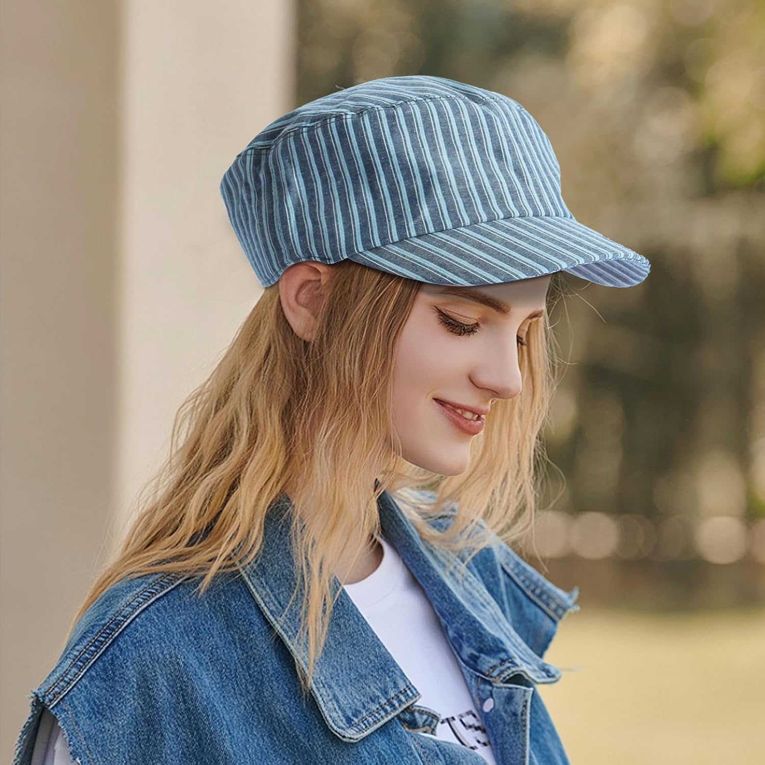 Womens Newsboy Caps Stripe Cabbie Gatsby Hat Ladies Pageboy Caps for Womens