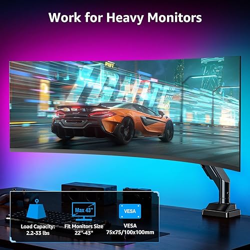 Miniatura 2 de MOUNTUP Brazo de monitor ultraancho para pantalla curva de 17 a 43 pulgadas, soporta hasta 33 libras, soporte de escritorio para monitor resistente,